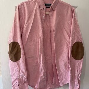 Zara Casual Pink Shirt with Brown Elbow Patches